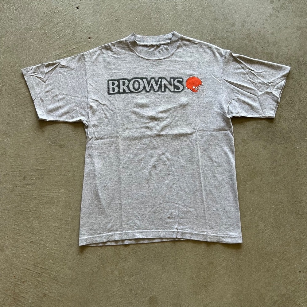 Vintage 90s Cleveland Browns Shirt Size Large Gray NFL Football Helmet Logo